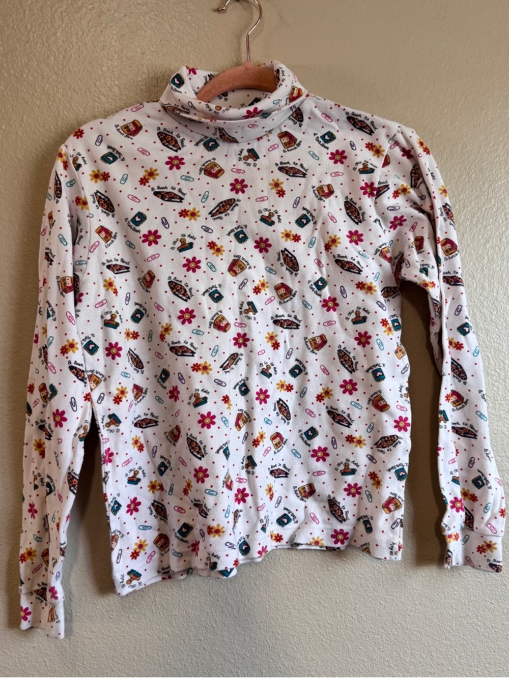 Vintage White Floral and Patterned Long Sleeve Turtleneck